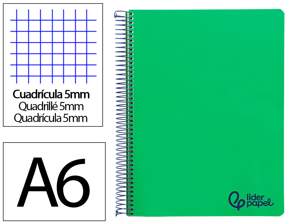 CAHIER SPIRALE LIDERPAPEL A6 MICRO WONDER 240 PAGES 90G    5X5MM 4 BANDES COULEURS GRIS