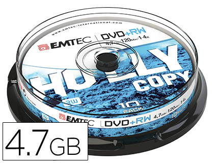 DVD+RW EMTEC RÉINSCRIPTIBLE CAPACITÉ 4.7GB VITESSE 4X TOUR 10 UNITÉS