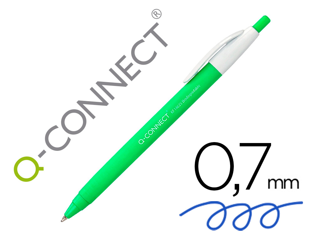 STYLO-BILLE Q-CONNECT BIODEGRADABLE VERT CRITURE   MOYENE 0.5MM ENCRE CLASSIQUE  RTRACTABLE COULEUR BLEU