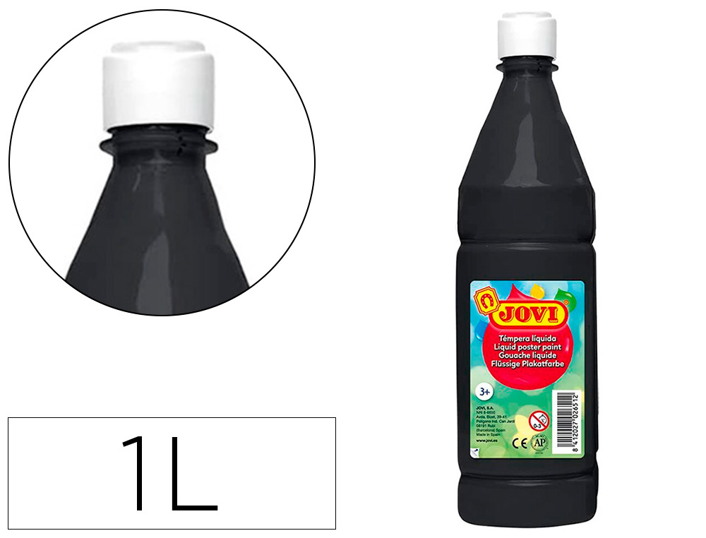 GOUACHE LIQUIDE JOVI BASIC TOUT SUPPORT PAPIER CARTON    BOIS TISSU PATE A MODELER 1L  COLORIS NOIR