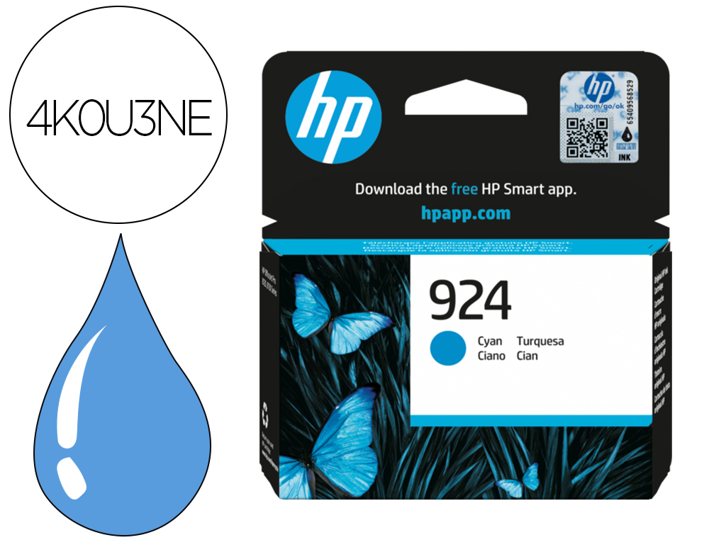 CARTOUCHE HP JET D'ENCRE ORIGINAL 924 4K0U3NE 400      PAGES COLORIS CYAN