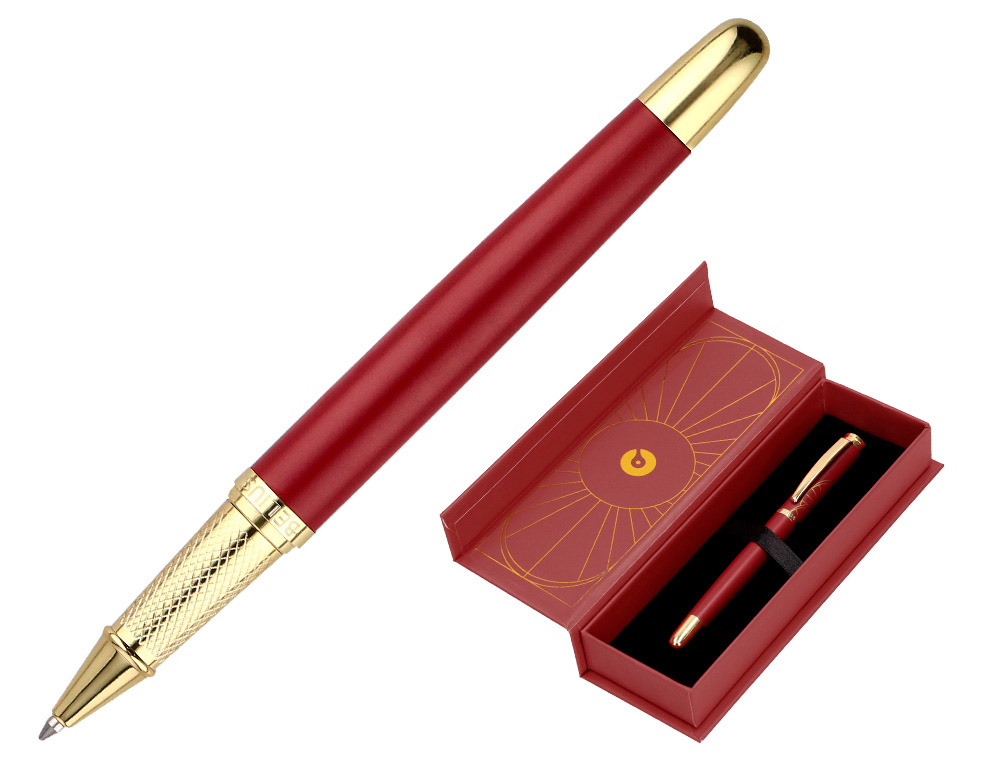 STYLO-BILLE BELIUS SOIREE ALUMINIUM DETAILS ET ATTRIBUTS OR ENCRE BLEUE COLORIS BORDEAUX DANS COFFRET CADEAU