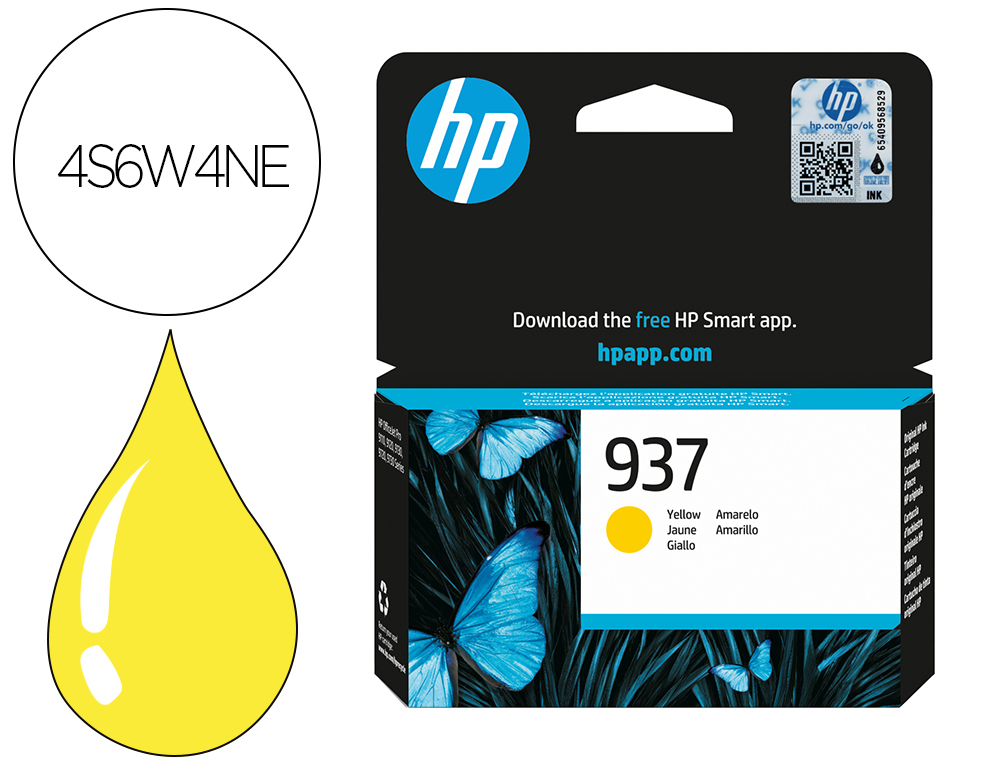 CARTOUCHE HP JET D'ENCRE ORIGINAL 937 4S6W4NE 800      PAGES COLORIS JAUNE