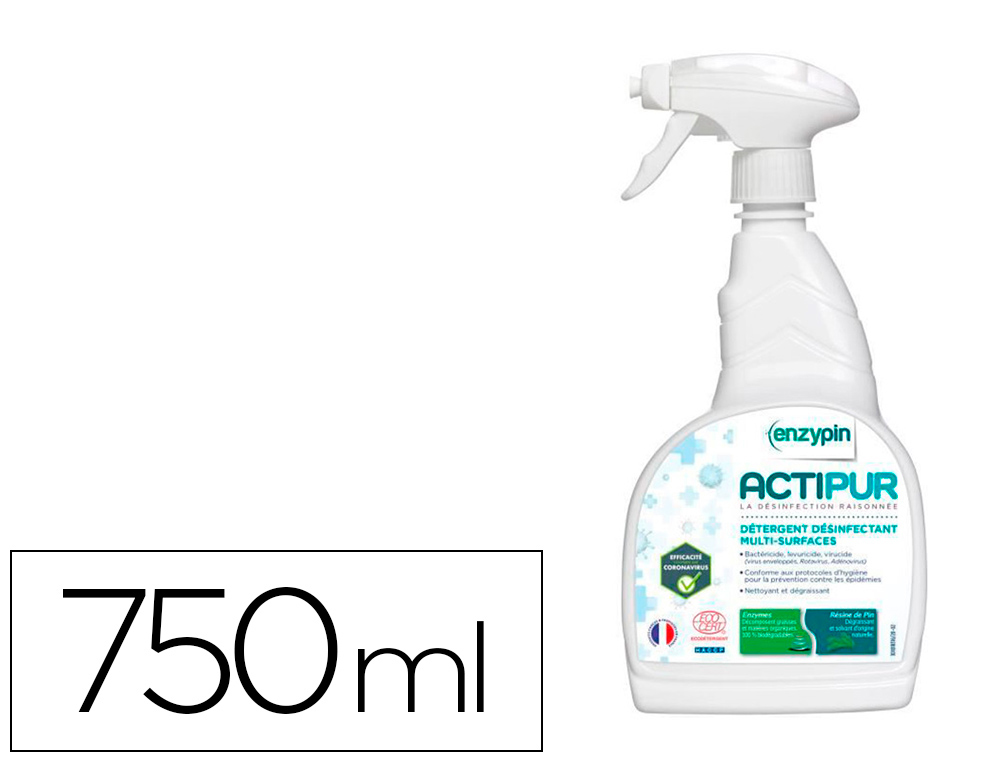 DETERGENT DESINFECTANT ENZYMATIQUE ACTIPUR MULTI     SURFACES ECOCERT PARFUM FRAIS PULVERISATEUR 750ML