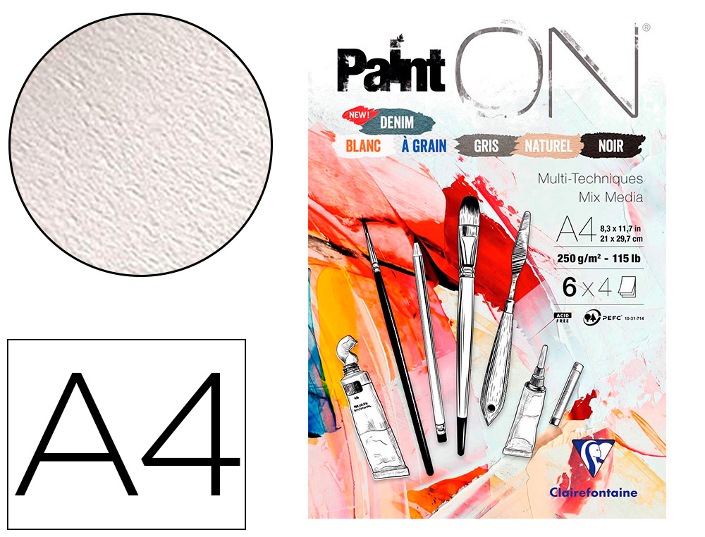 BLOC DESSIN PAINTON CLAIREFONTAINE A4 250GR       21X29,7CM 24F ASSORTIS