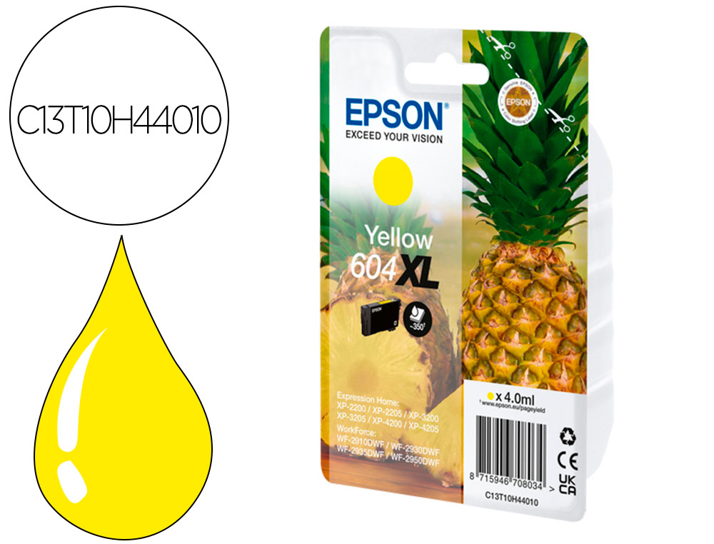 CARTOUCHE EPSON JET D'ENCRE ANANAS 10H44010  XL 8,9 ML    500P COULEUR JAUNE