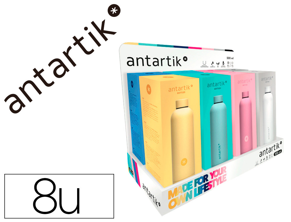 PRESENTOIR ANTARTIK BOUTEILLE ISOTHERME ACIER INOXYDABLE    SANS BPA 750ML COLORIS        ASSORTIS 8 UNITES