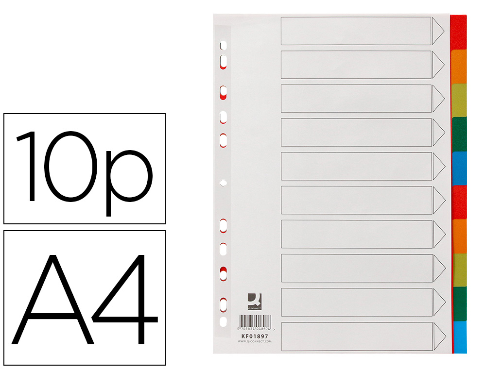 INTERCALAIRE Q-CONNECT PLASTIQUE 10 POSITIONS A4     INDICE MULTIPERFORE