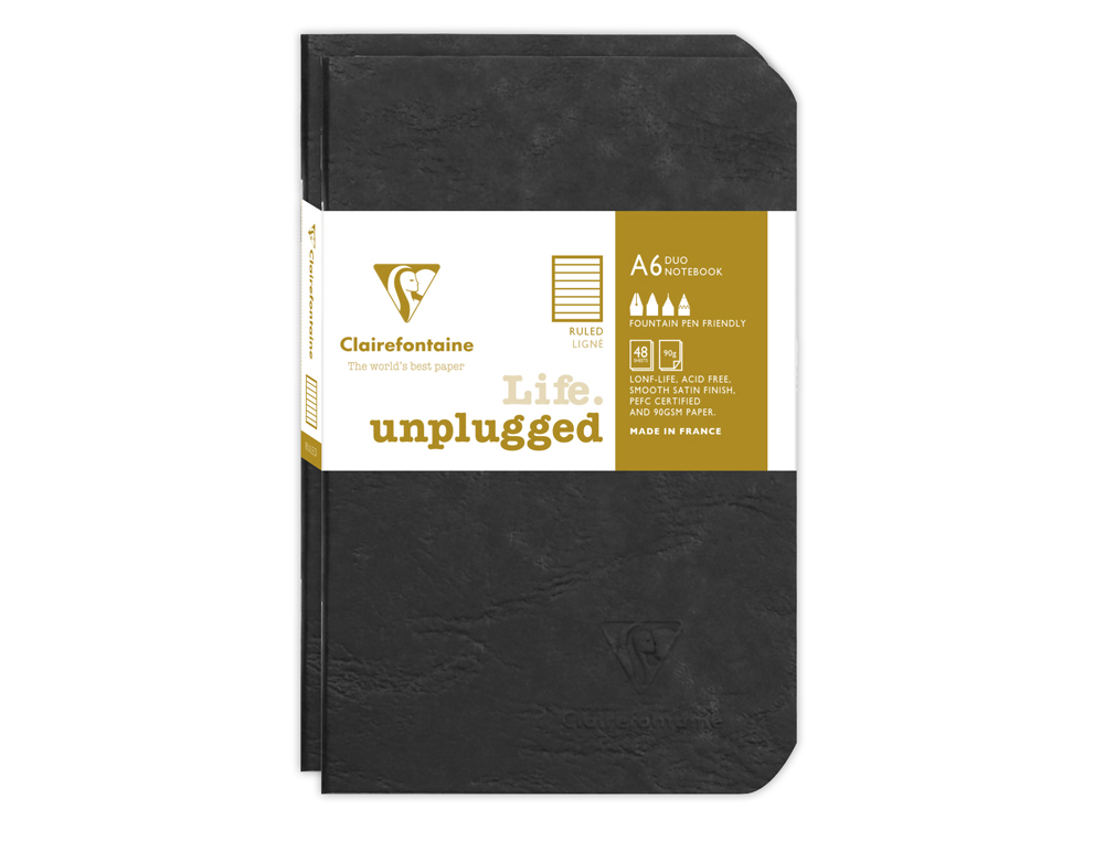 CARNET PIQUE CLAIREFONTAINE 90X140MM 96 PAGES REGLURE     LIGNEE COLORIS NOIR SET 2     UNITES