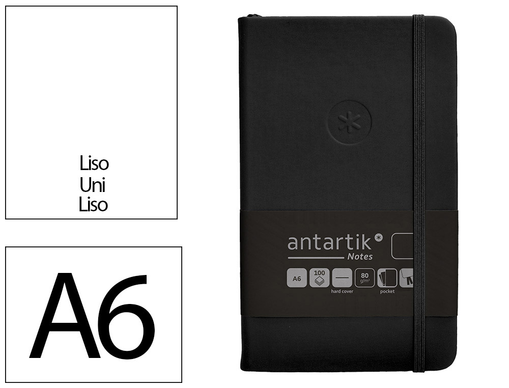 CARNET FERMETURE ELASTIQUE ANTARTIK NOTES COUVERTURE RIGIDE A6 PAPIER UNI IVOIRE 100 FEUILLES 80GR FSC COLORIS NOIR