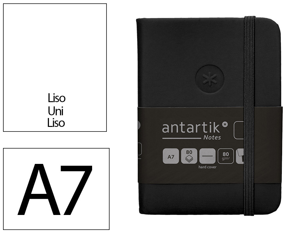 CARNET FERMETURE ELASTIQUE ANTARTIK NOTES COUVERTURE RIGIDE A7 PAPIER UNI IVOIRE 80 FEUILLES 80GR FSC COLORIS NOIR