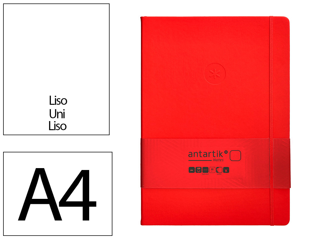 CARNET FERMETURE ELASTIQUE ANTARTIK NOTES COUVERTURE RIGIDE A4 PAPIER UNI IVOIRE 100 FEUILLES 80GR FSC COLORIS ROUGE