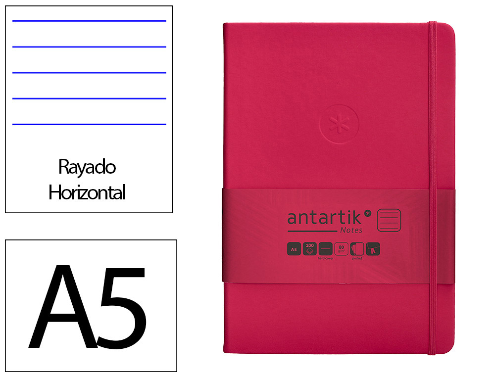 CARNET FERMETURE ELASTIQUE ANTARTIK NOTES COUVERTURE     RIGIDE A5 LIGNE 100 FEUILLES  80GR FSC COLORIS FRAMBOISE