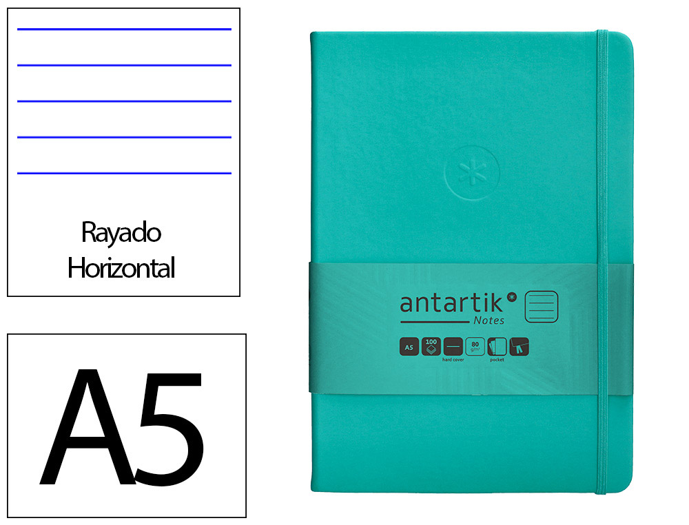 CARNET FERMETURE ELASTIQUE ANTARTIK NOTES COUVERTURE     RIGIDE A5 LIGNE 100 FEUILLES  80GR FSC COLORIS VERT MENTHE