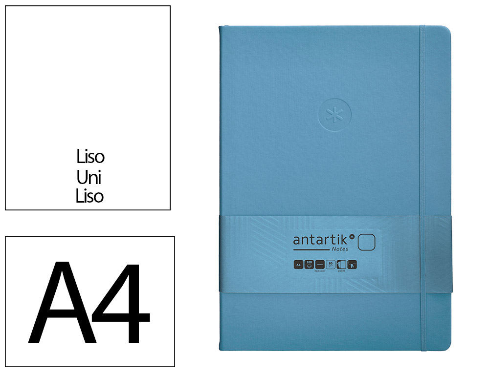 CARNET FERMETURE ELASTIQUE ANTARTIK NOTES COUVERTURE RIGIDE A4 PAPIER UNI IVOIRE 100 FEUILLES 80GR FSC BLEU CIEL