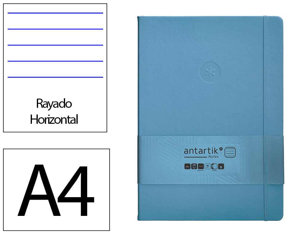 CARNET FERMETURE ELASTIQUE ANTARTIK NOTES COUVERTURE     RIGIDE A4 LIGNE 100 FEUILLES  80GR FSC COLORIS BLEU CIEL