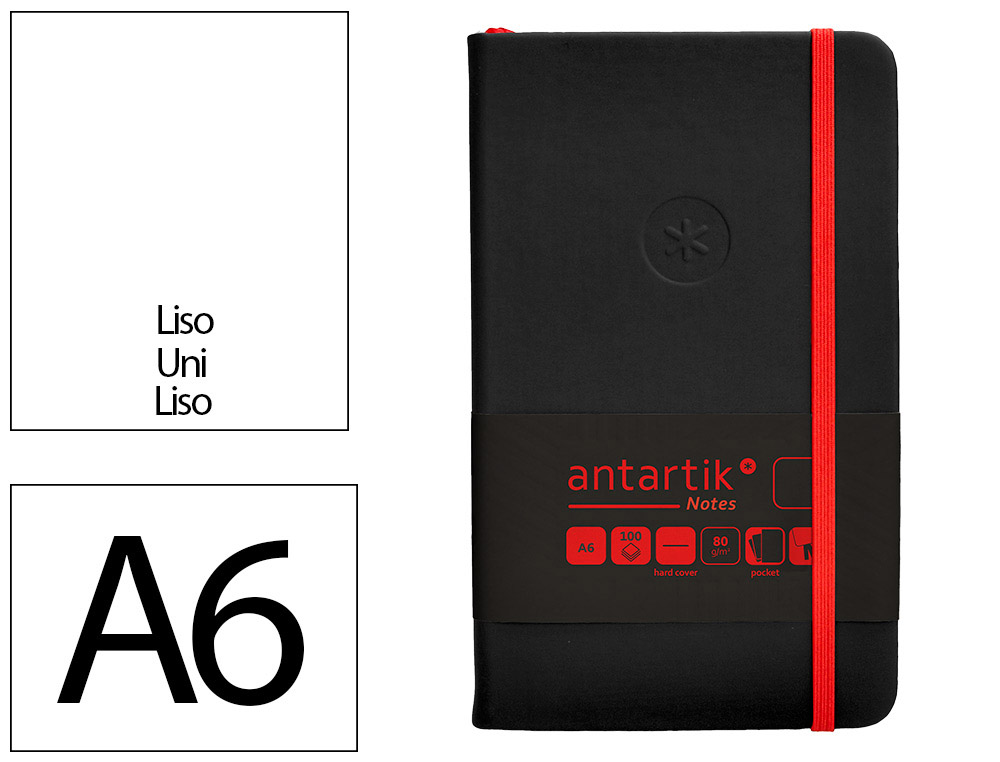 CARNET FERMETURE ELASTIQUE ROUGE ANTARTIK NOTES COUVERTURE RIGIDE A6 PAPIER UNI IVOIRE 100 FEUILLES 80GR FSC NOIR