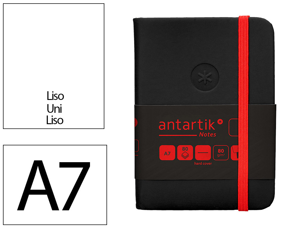 CARNET FERMETURE ELASTIQUE ROUGE ANTARTIK NOTES COUVERTURE RIGIDE A7 PAPIER UNI IVOIRE 80 FEUILLES 80GR FSC NOIR