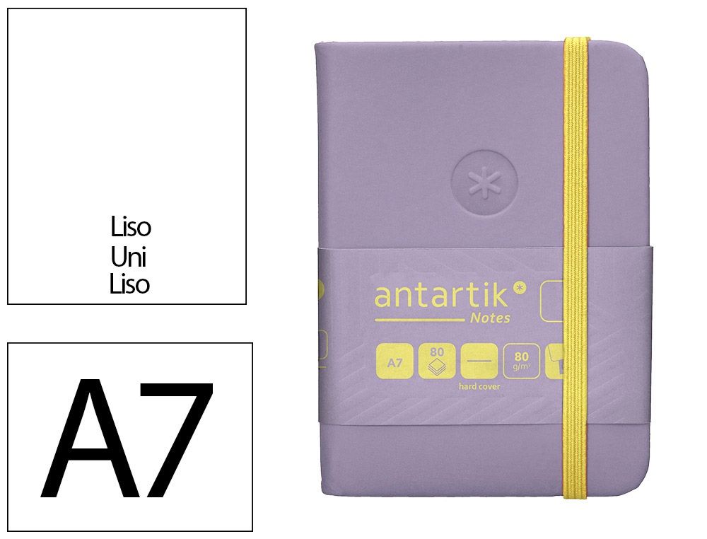 CARNET FERMETURE ELASTIQUE JAUNE ANTARTIK NOTES COUVERTURE RIGIDE A7 PAPIER UNI IVOIRE 80 FEUILLES 80GR FSC LILAS