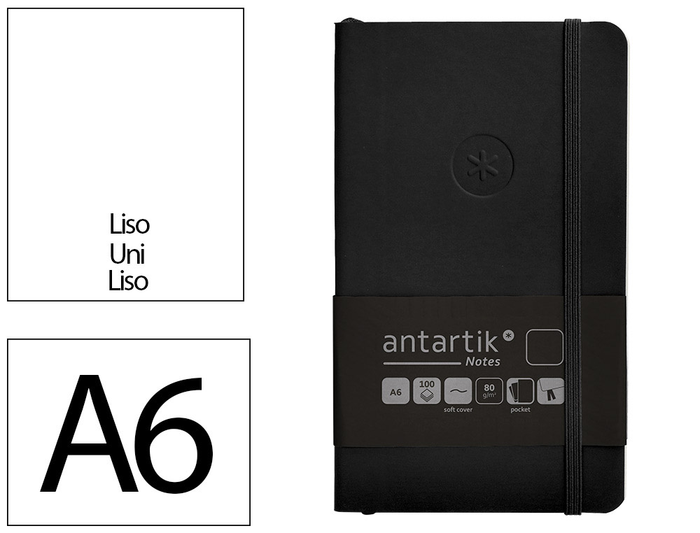 CARNET FERMETURE ELASTIQUE ANTARTIK NOTES COUVERTURE SOUPLE A6 PAPIER UNI IVOIRE 100 FEUILLES 80GR FSC COLORIS NOIR