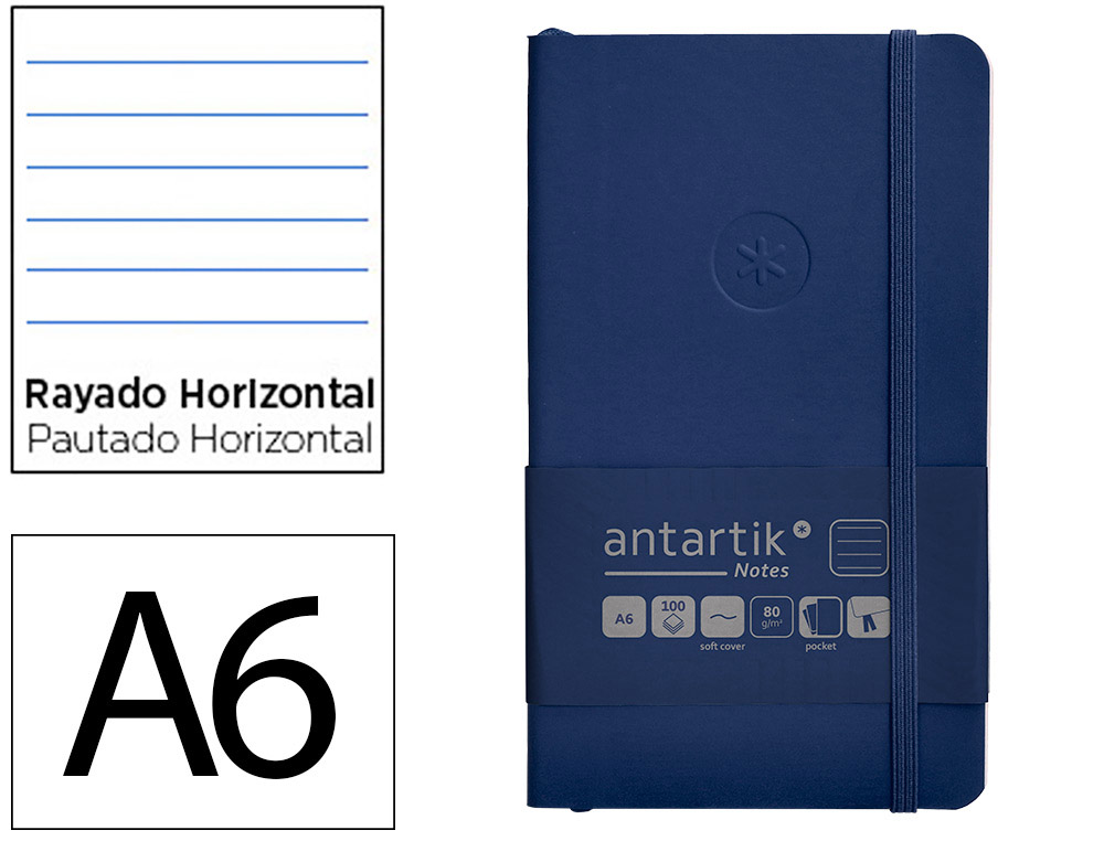CARNET FERMETURE ELASTIQUE ANTARTIK NOTES COUVERTURE     SOUPLE A6 LIGNE 100 FEUILLES  80GR FSC COLORIS BLEU MARINE
