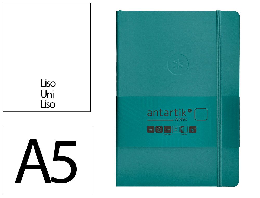 CARNET FERMETURE ELASTIQUE ANTARTIK NOTES COUVERTURE SOUPLE A5 PAPIER UNI IVOIRE 100 FEUILLES 80GR FSC VERT PAON