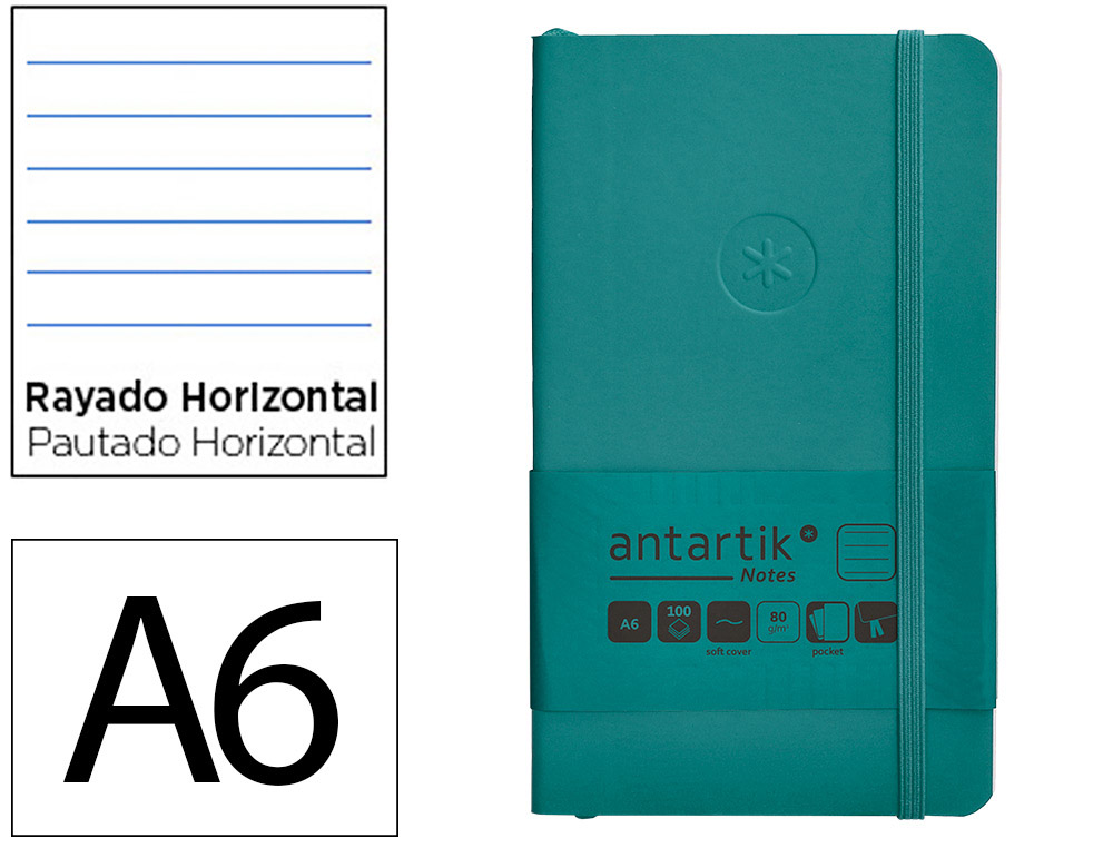 CARNET FERMETURE ELASTIQUE ANTARTIK NOTES COUVERTURE     SOUPLE A6 LIGNE 100 FEUILLES  80GR FSC COLORIS VERT PAON