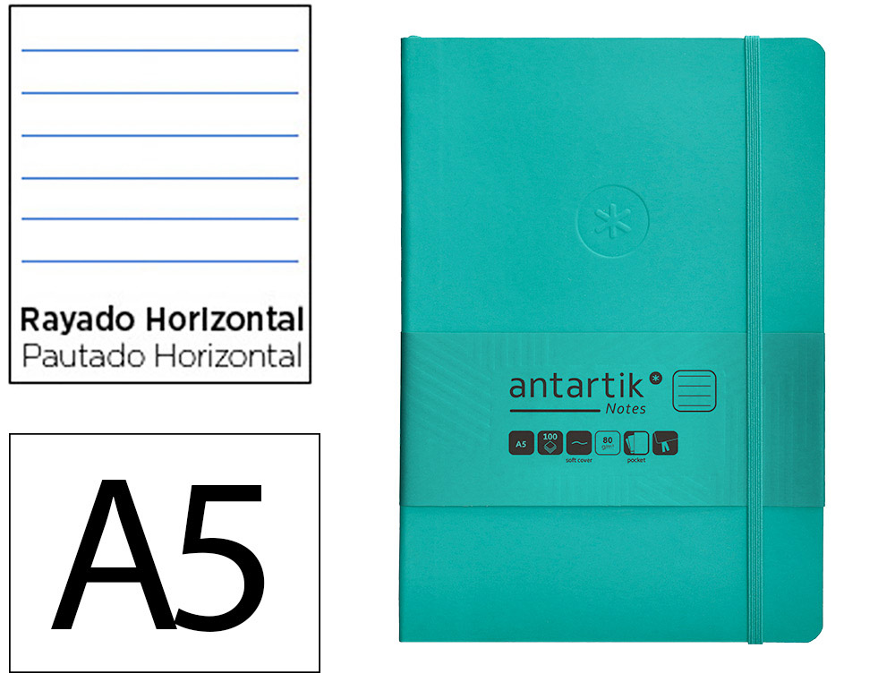 CARNET FERMETURE ELASTIQUE ANTARTIK NOTES COUVERTURE     SOUPLE A5 LIGNE 100 FEUILLES  80GR FSC COLORIS VERT MENTHE