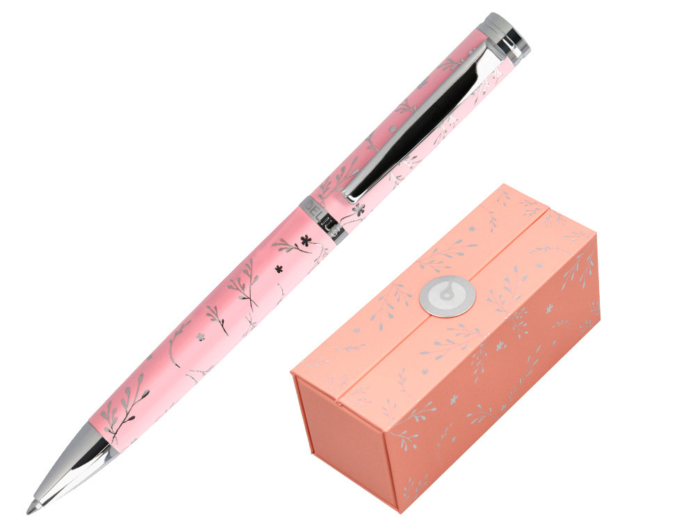 STYLO-BILLE BELIUS COLLECTION1 ALUMINIUM ENCRE   BLEUE COLORIS ROSE DESIGN     RELIEF ARGENTE BOITE DESIGN