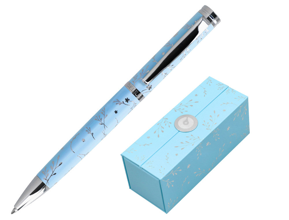 STYLO-BILLE BELIUS COLLECTION1 ALUMINIUM ENCRE   BLEUE COLORIS BLEU CIEL       DESIGN RELIEF ARGENTE BOITE