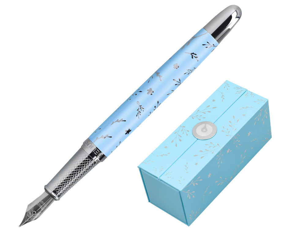 STYLO-PLUME BELIUS COLLECTION1 ALUMINIUM ENCRE   BLEUE COLORIS BLEU CIEL       DESIGN RELIEF ARGENTE BOITE