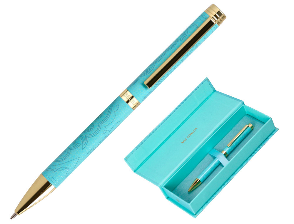STYLO-BILLE BELIUS WILD WEST ALUMINIUM ENCRE BLEUE COLORIS BLEU TURQUOISE BOITE DESIGN