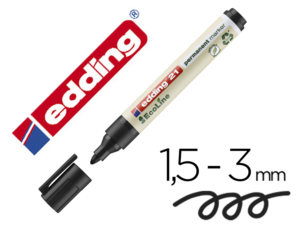 MARQUEUR EDDING 21 ECOLINE PERMANENT RECHARGEABLE POINTE OGIVE 1,5/3MM COLORIS NOIR