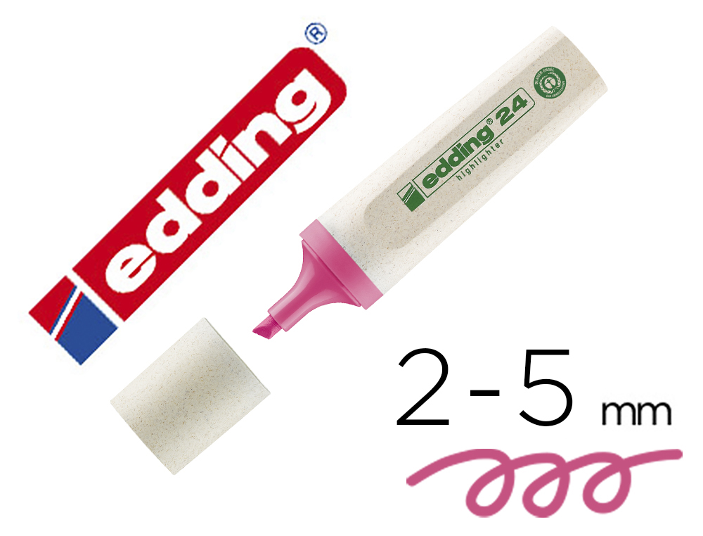 SURLIGNEUR EDDING 24 ECOLINE RECHARGEABLE POINTE BISEAUTEE TRACE 2/5MM ENCRE BASE EAU    COLORIS ROSE