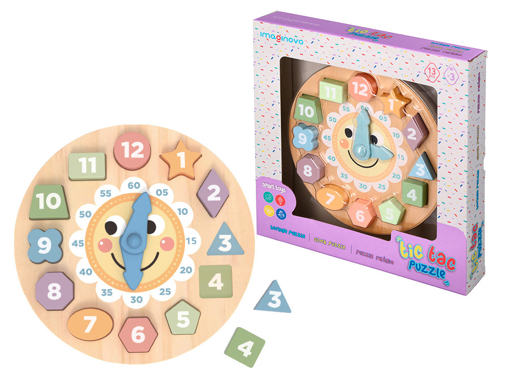 JEU ENFANT IMAGINOVO HORLOGE BOIS +3 ANS 13 PIECES         29X29X3,5 CM