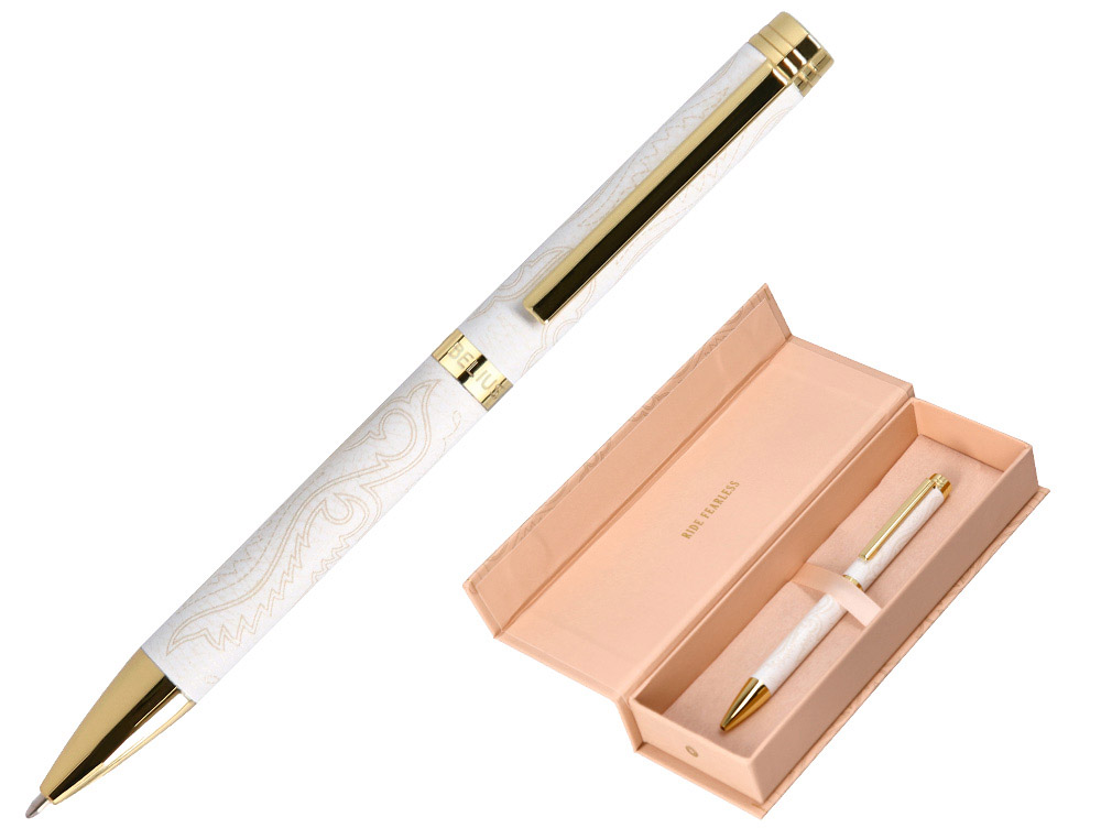 STYLO-BILLE BELIUS WILD WEST ALUMINIUM ENCRE BLEUE         ATTRIBUTS DORES COLORIS CREME COFFRET DESIGN