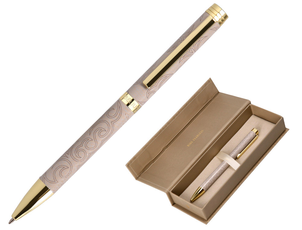STYLO-BILLE BELIUS WILD WEST ALUMINIUM ENCRE BLEUE         ATTRIBUTS DORES COLORIS BEIGE COFFRET DESIGN
