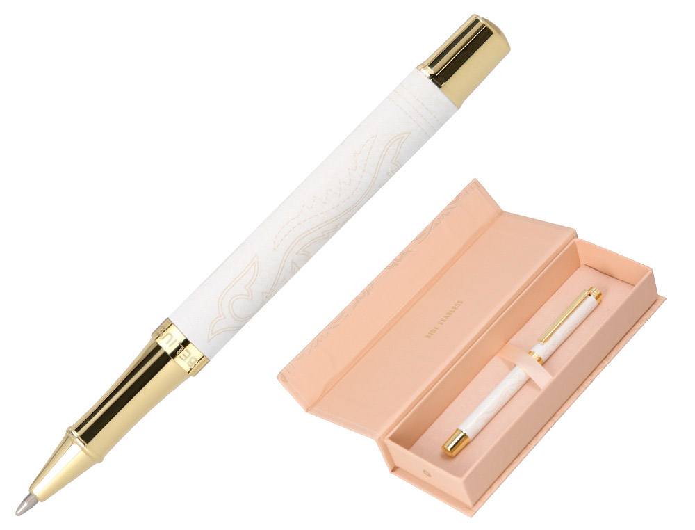 STYLO-BILLE BELIUS WILD WEST ALUMINIUM ENCRE NOIRE         ATTRIBUTS DORES COLORIS CREME COFFRET DESIGN