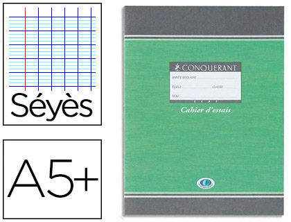 CAHIER ESSAIS PIQU CONQURANT SEPT COUVERTURE OFFSET TABLES DE CALCUL 17X22CM 96 PAGES 60G