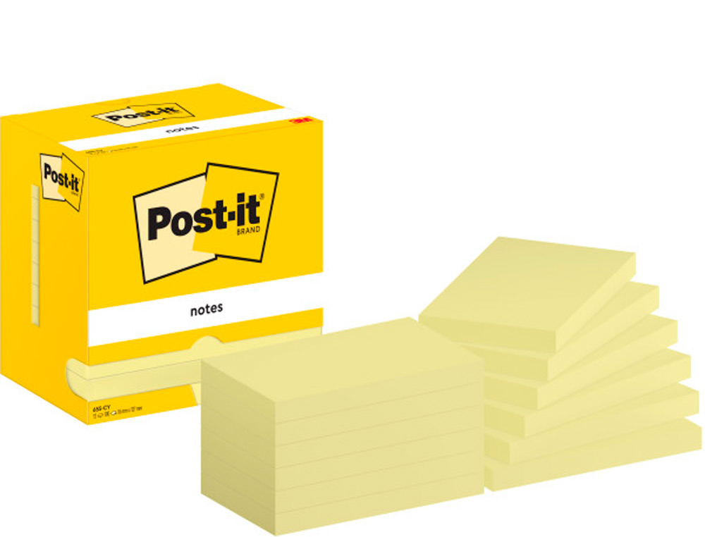 BLOC-NOTES POST-IT 655 76X127MM 100F/BLOC REPOSITIONNABLES COLORIS JAUNE