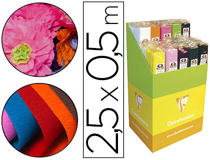 PAPIER CRPON CLAIREFONTAINE DENSIT CRPAGE 75% 40G/M2 50CMX2.5M COLORIS ASSORTIS VIFS ET PASTEL