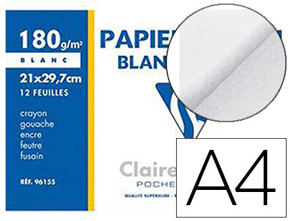 PAPIER DESSIN CLAIREFONTAINE GRAIN LGER PRONONC SANS ACIDE BLANCHEUR NATURELLE 180G A4 POCHETTE 12F