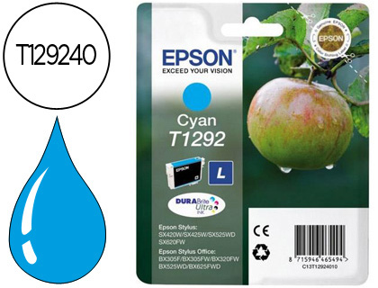 CARTOUCHE EPSON T1292 JET D'ENCRE C13T12924011 COULEUR CYAN 500P