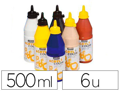 PEINTURE ACRYLIQUE PBO ACRYLCOLOR INDLBILE COUVRANTE BRILLANTE TOUS SUPPORTS ASSORTIMENT 6 FLACONS 500ML
