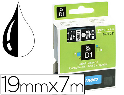 RUBAN TITREUSE DYMO STANDARD D1 2000/5500 19MMX7M COLORIS IMPRESSION BLANC/NOIR