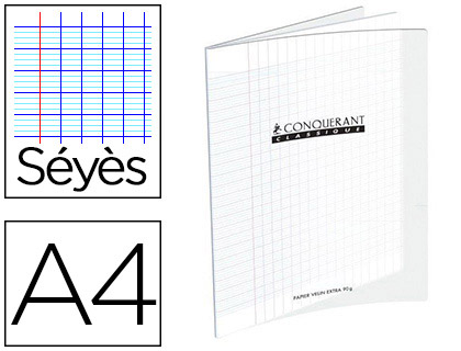 CAHIER PIQU CONQURANT CLASSIQUE COUVERTURE POLYPROPYLNE RIGIDE TRANSPARENTE A4 21X29,7CM 96 PAGES 90G SYS INCOLORE