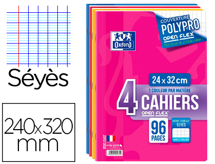 CAHIER OXFORD OPENFLEX COUVERTURE RSISTANTE INDCHIRABLE A4+ 24X32CM 96 PAGES SYS LOT 4UNITS