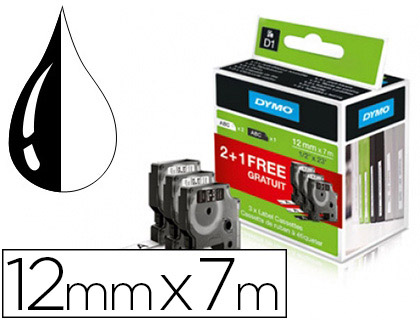 RUBAN TITREUSE DYMO D1 LONGUEUR 7 MTRES 2 RUBANS D1 COLORIS BLANC/NOIR 1 RUBAN D1 COLORIS NOIR/BLANC LOT 3 UNITS
