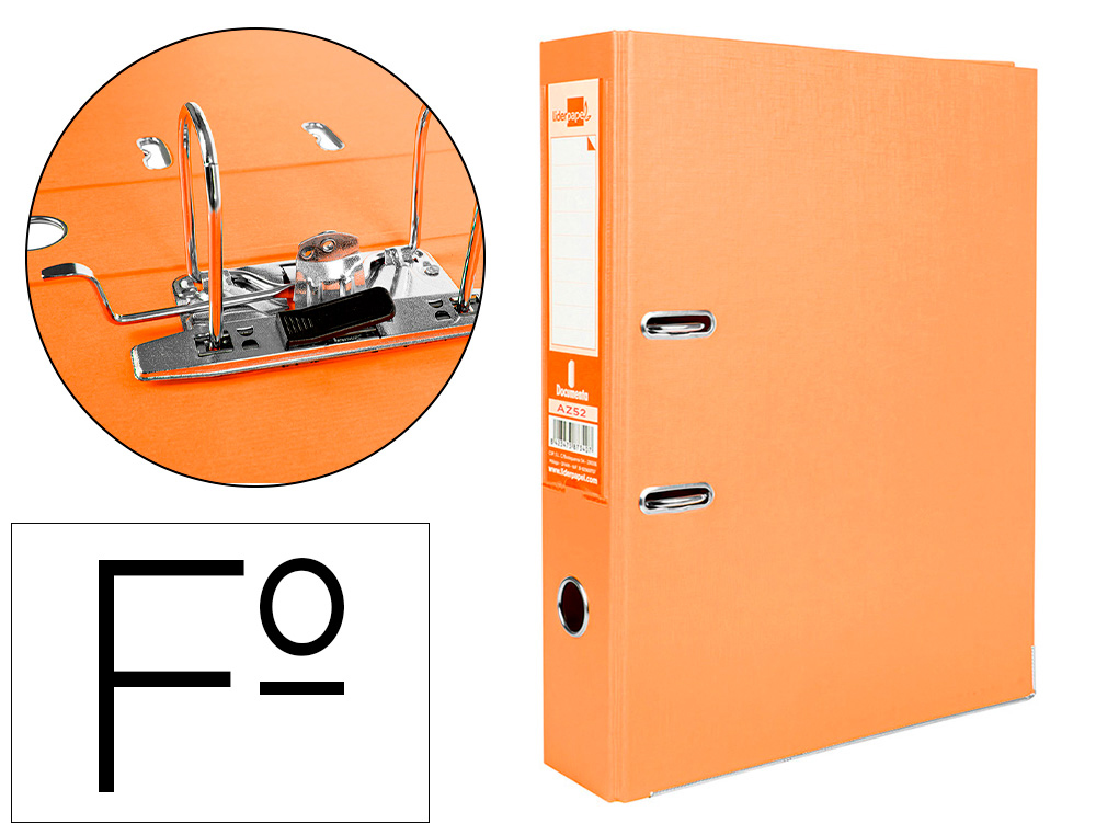 CLASSEUR LEVIER LIDERPAPEL DOCUMENTA A4+ CARTON REMBORDE DOS 75MM RADO METALLIQUE      COLORIS ORANGE
