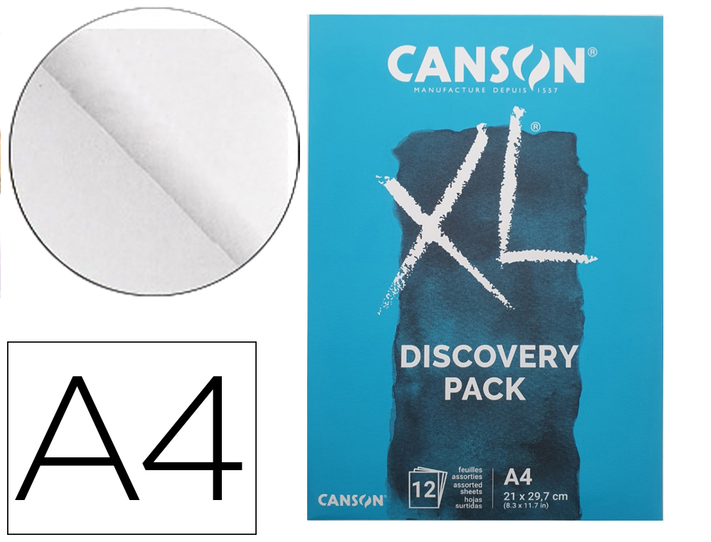 POCHETTE CANSON DECOUVERTE XL A4 PAPIERS ASSORTIS TECHNIQUE HUMIDE 12 FEUILLES